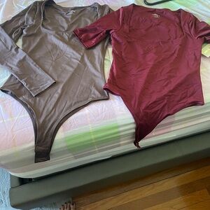 Stylish Long Sleeve Bodysuit Set - Brown and Burgundy